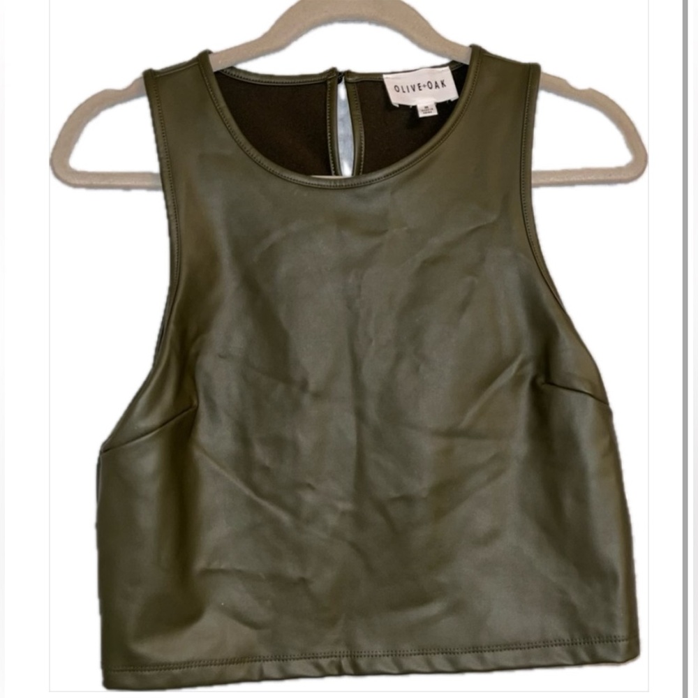 Olive & Oak Green Sleeveless faux leather Crop Tank Top